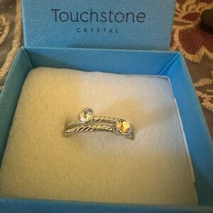 Touchstone Crystal Twisted Silver Ring with Clear Accents